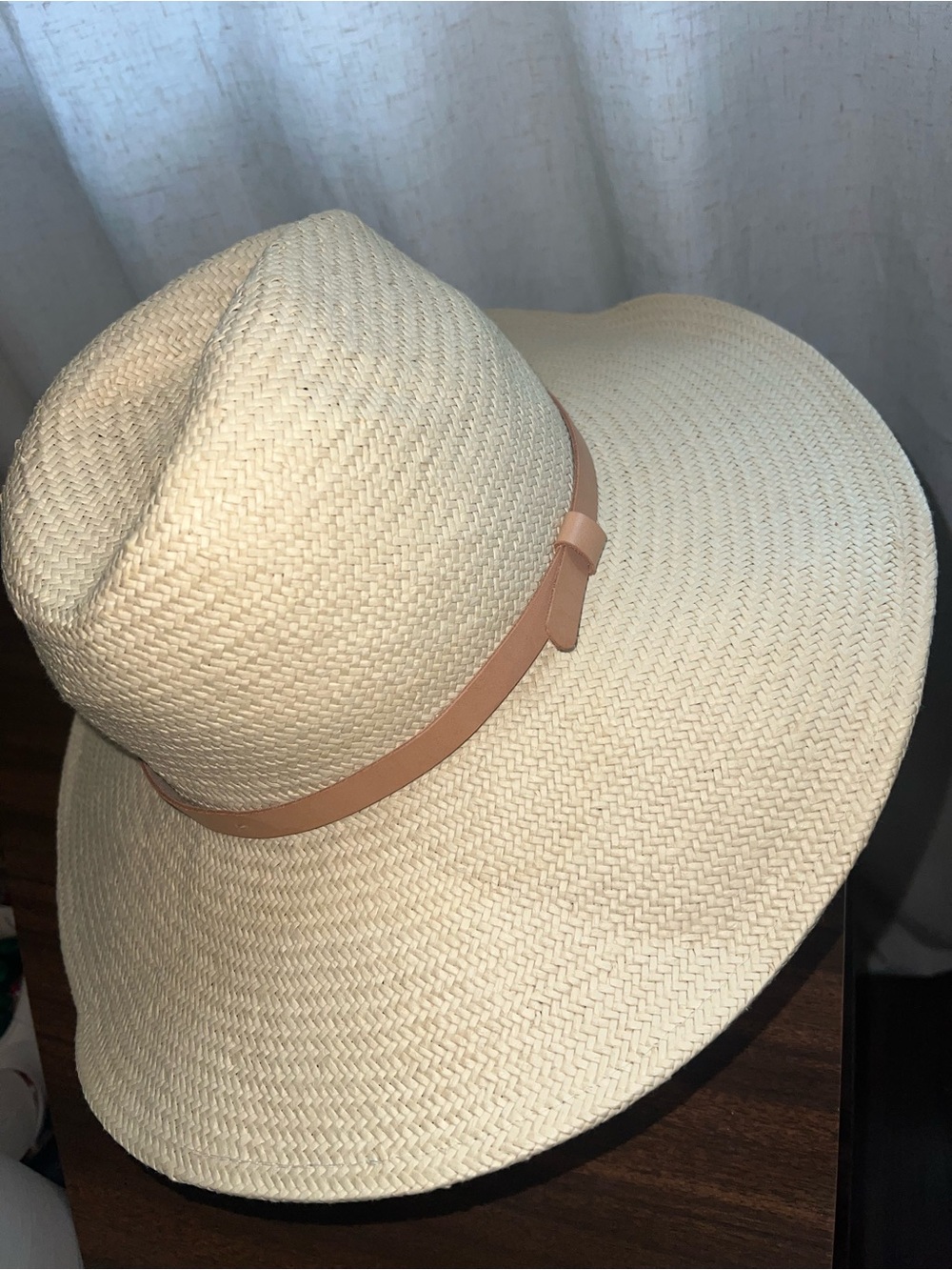 Hat Attack- Classic Wide-Brim Straw Sun Hat with Tan Band - Women Accessories